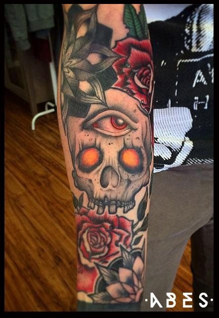 Tattoos - rose n skull - 103708